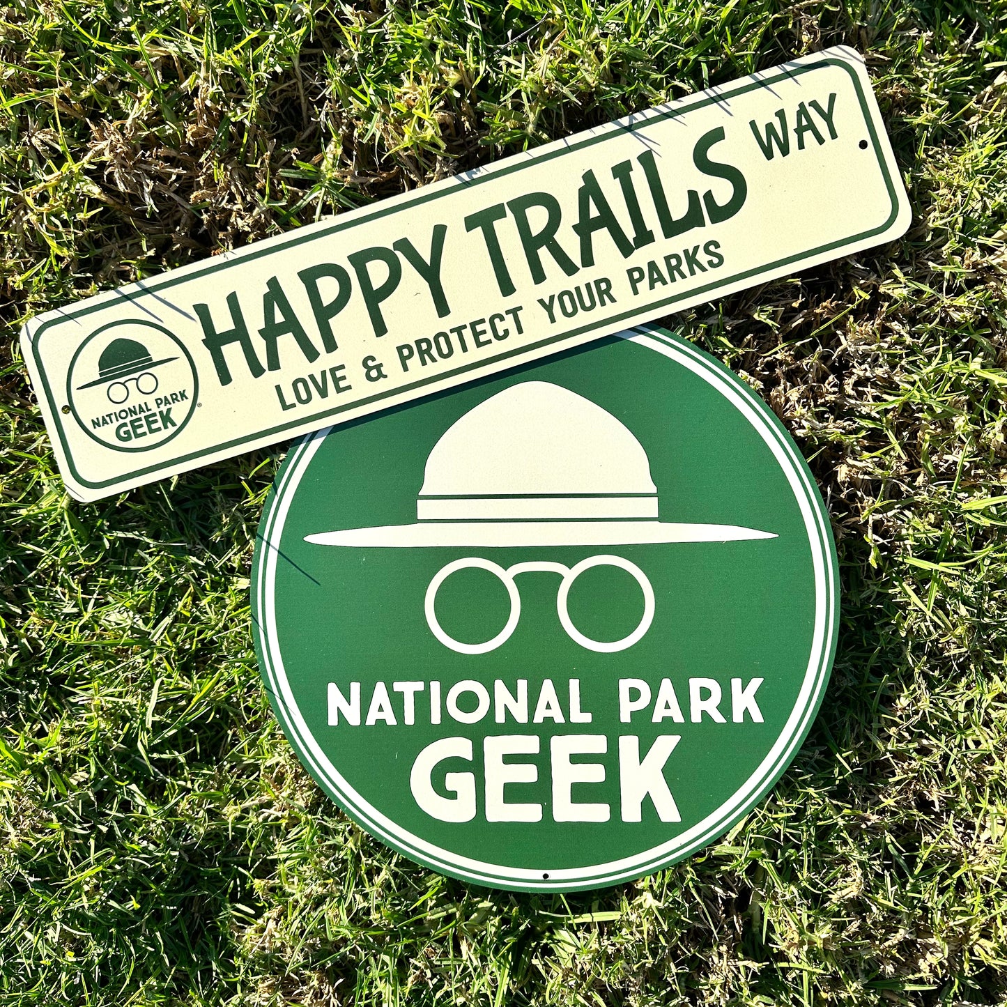 Aluminum Signs Combo Pack- Happy Trails Road 4"x18" & NPG Logo 12"
