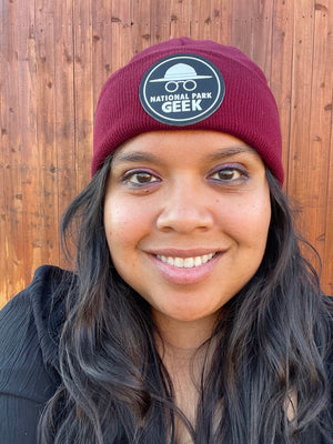 National Park Geek Beanie with Leather Patch - Maroon (includes US shipping, via USPS)
