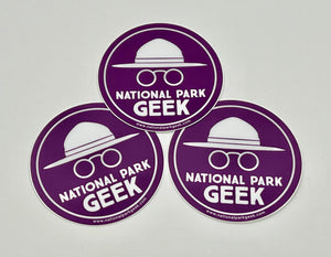 National Park Geek Logo Purple Stickers (3 Pack) (includes US shipping, via USPS only)
