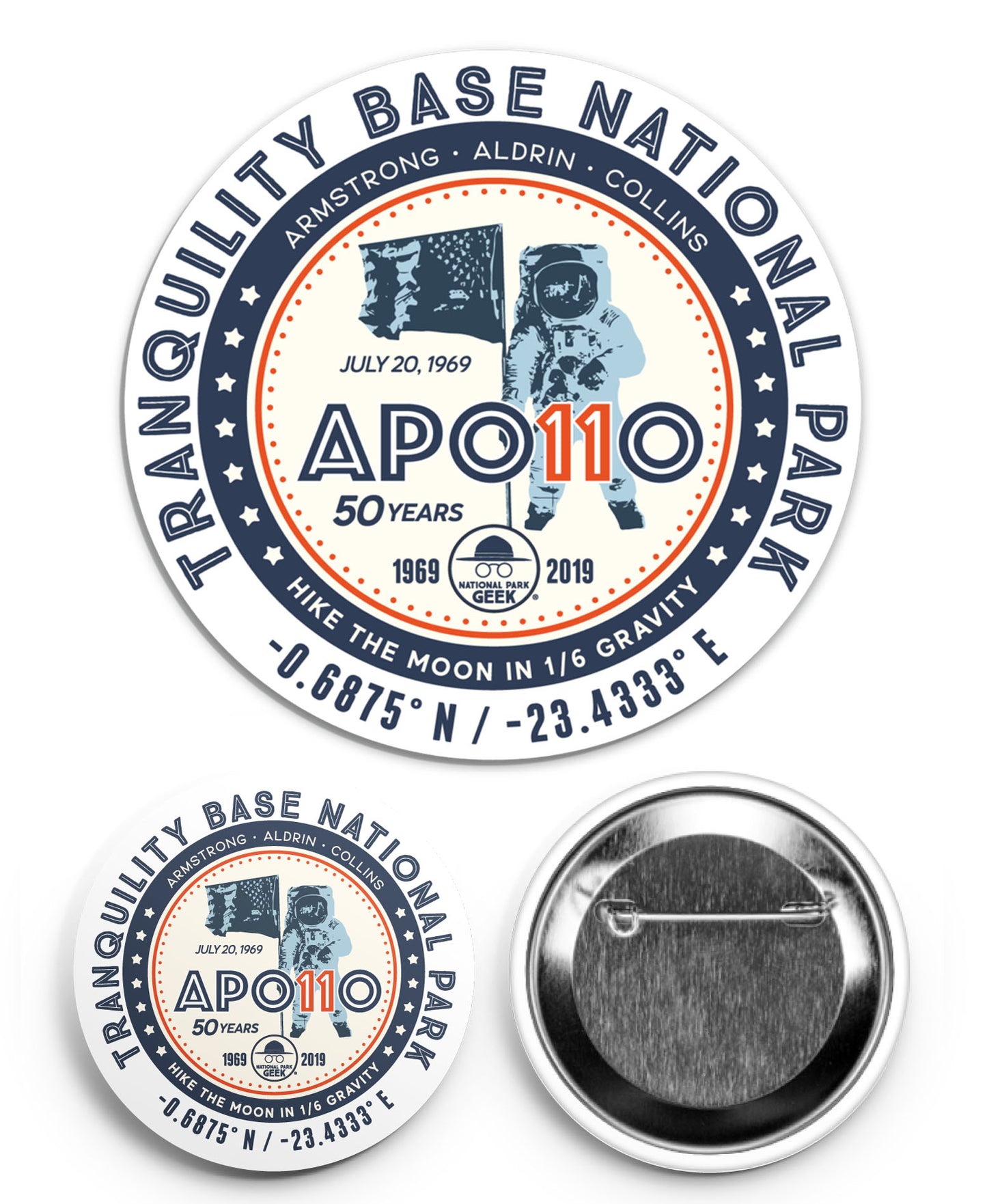 Apollo 11 Tranquility Base Sticker & Button Set