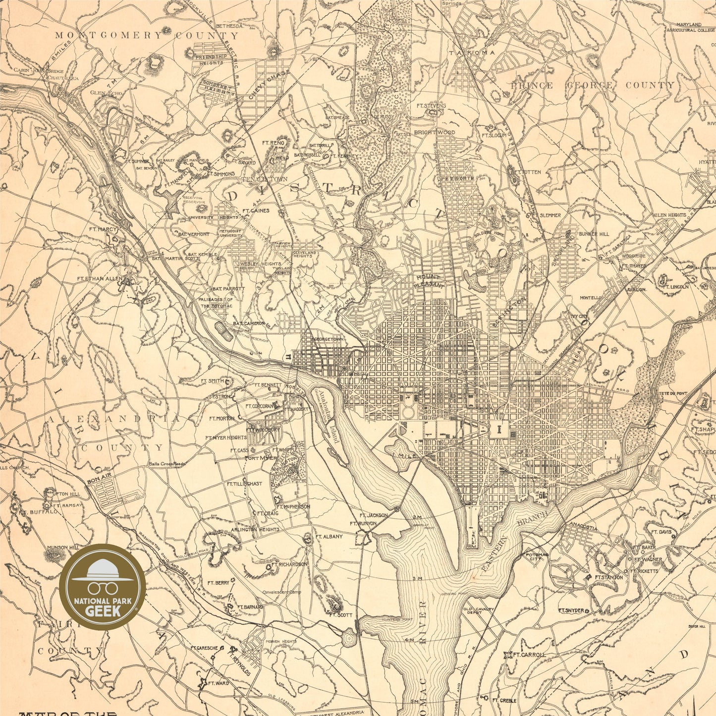 DC Civil War Defenses Map Neck Gaiter