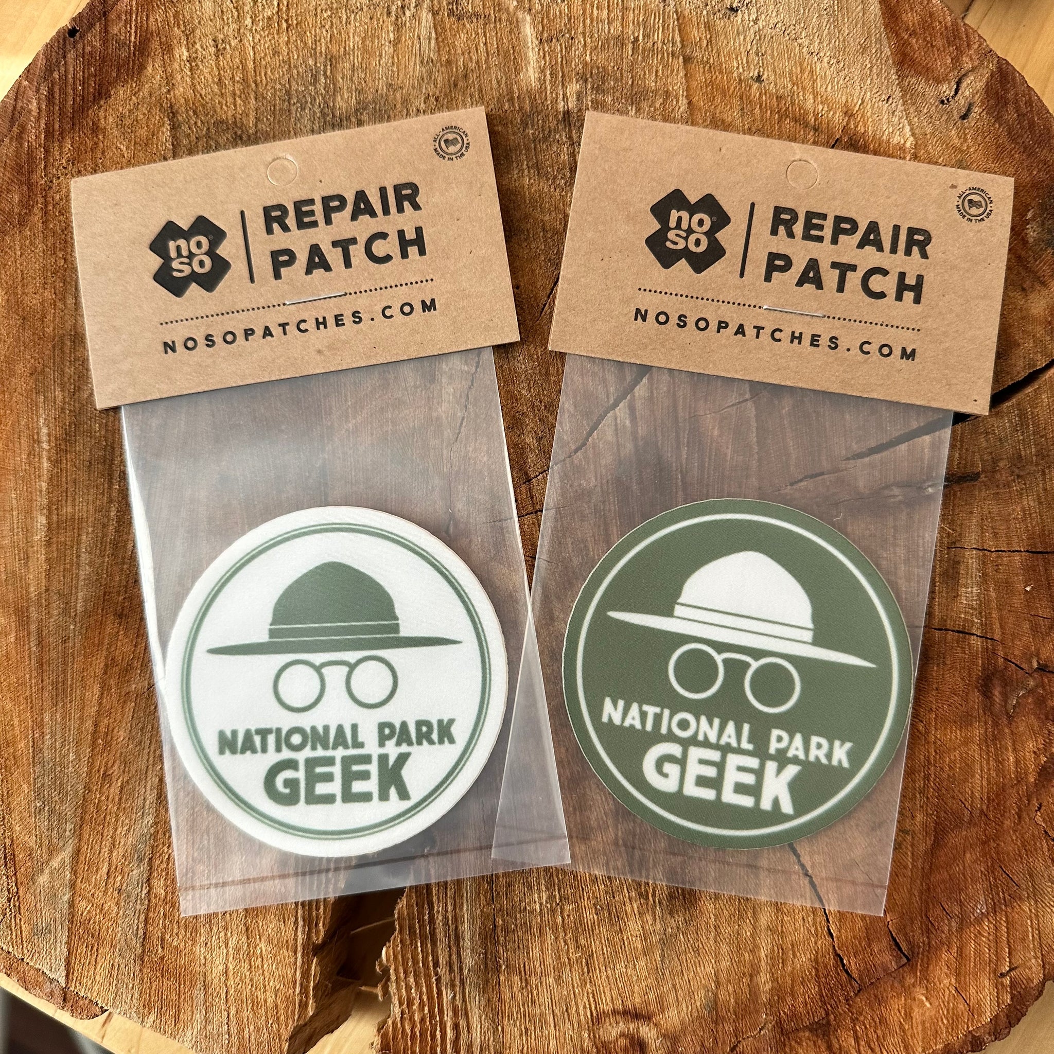 Combo Pack by NOSO - National Park Geek Gear Repair Patch - green & white  (includes US shipping, via USPS)
