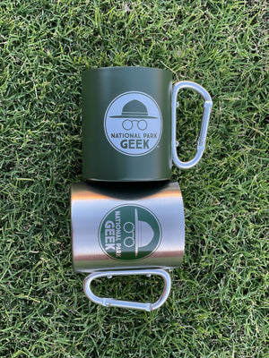 National Park Geek Carabiner Mug - Stainless Steel (includes US shipping, via USPS only)