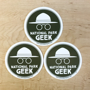 National Park Geek Logo Green Stickers (3 Pack) (includes US shipping, via USPS only)